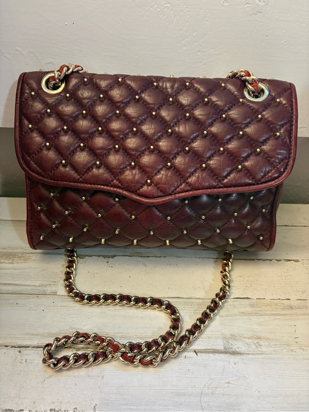 Rebecca Minkoff Quilted Wine Red Leather Chain Crossbody - Picture 3 of 6